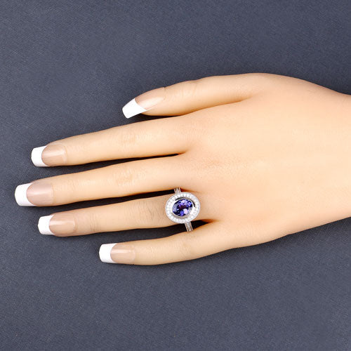 2.94 Carat Genuine Tanzanite and White Diamond 14K White Gold Ring - Image 6