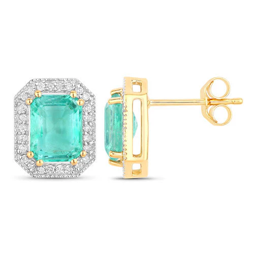 2.99 Carat Genuine Ethiopian Emerald and White Diamond 14K Yellow Gold Earrings - Image 2