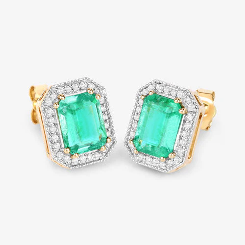 2.99 Carat Genuine Ethiopian Emerald and White Diamond 14K Yellow Gold Earrings - Image 7