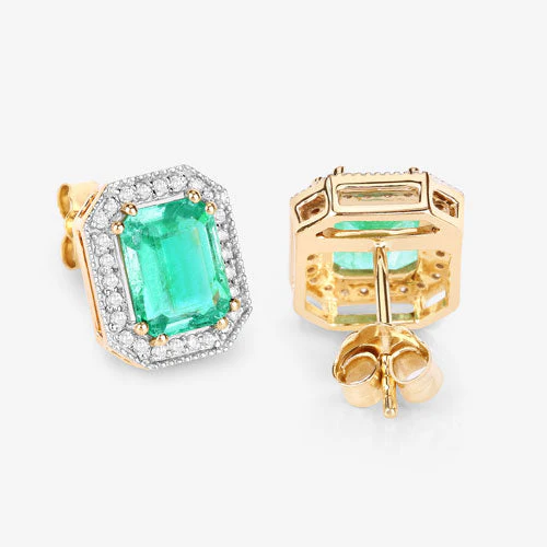 2.99 Carat Genuine Ethiopian Emerald and White Diamond 14K Yellow Gold Earrings - Image 9