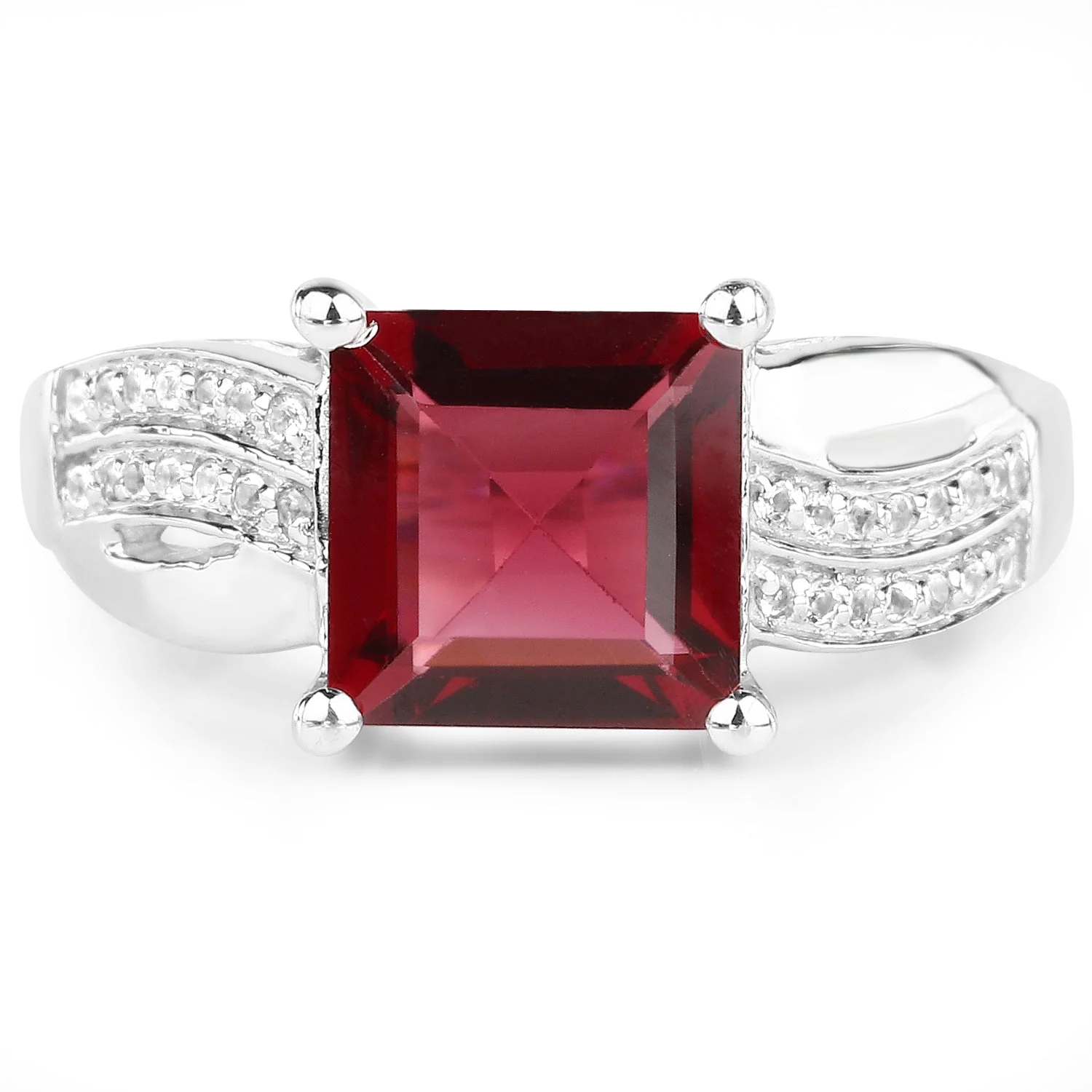 2.99 Carat Genuine Garnet and White Topaz .925 Sterling Silver Ring - Image 3