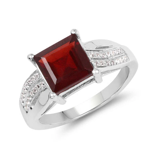 2.99 Carat Genuine Garnet and White Topaz .925 Sterling Silver Ring - Image 4