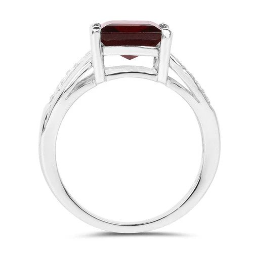 2.99 Carat Genuine Garnet and White Topaz .925 Sterling Silver Ring - Image 5