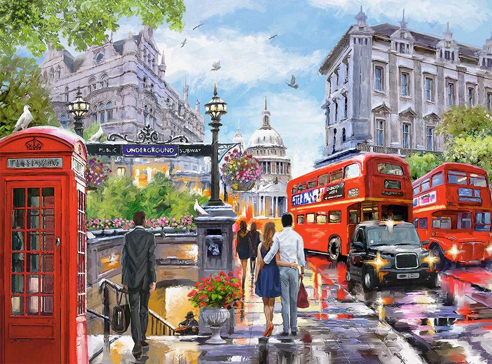 2000 Piece Jigsaw Puzzle, Spring in London, City center, Red Bus, UK, Great Britain, Puzzle of England, Adult Puzzles, Castorland C-200788-2 - Image 2