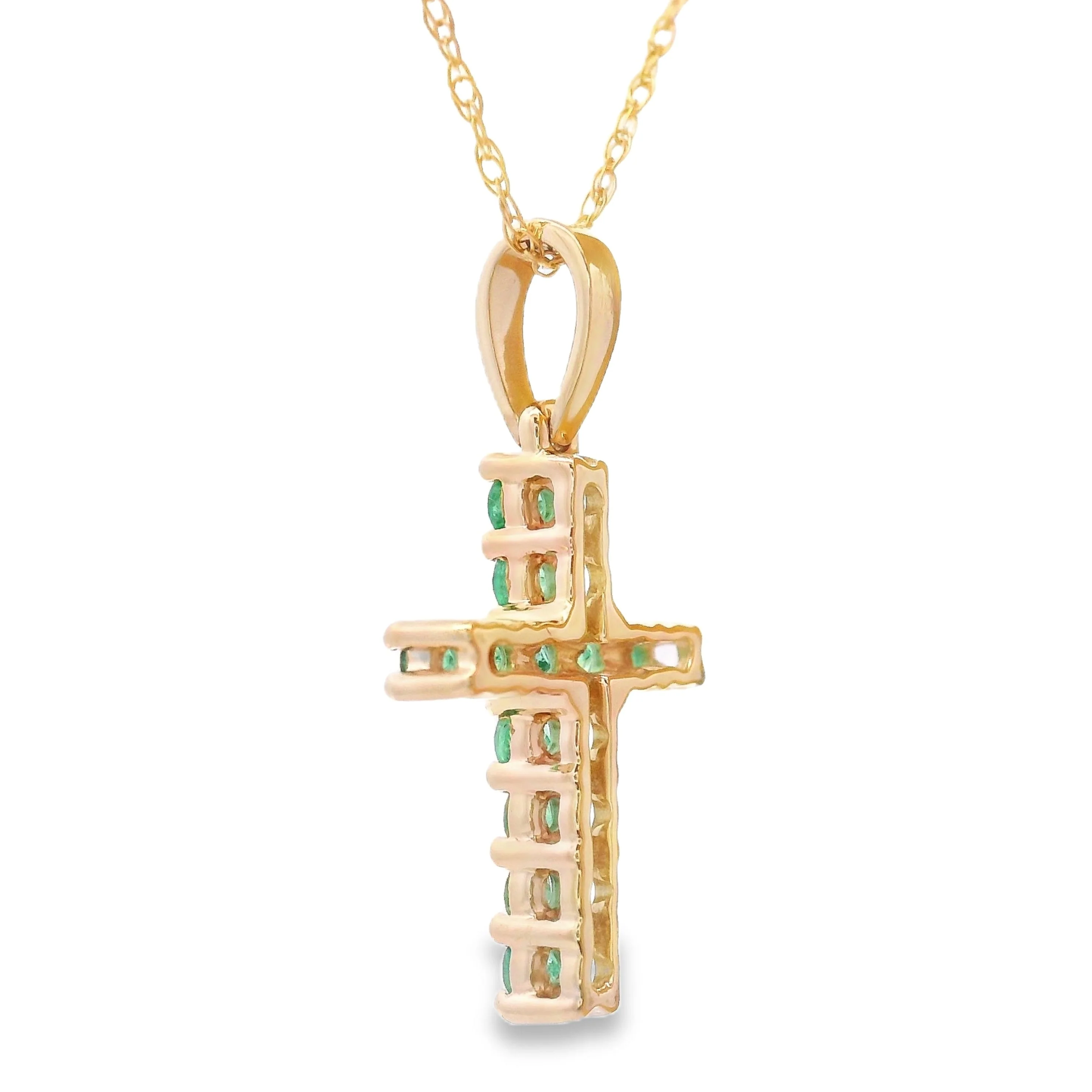 .20ct Emerald Cross Religious Pendant 14KT Yellow Gold - Image 2