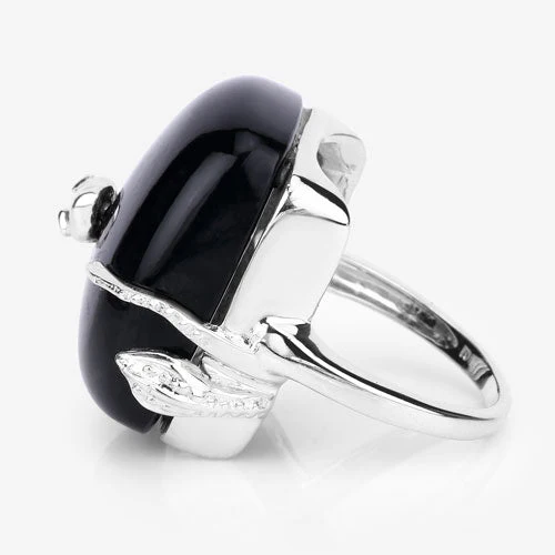 21.04 Carat Genuine Black Onyx and White Topaz .925 Sterling Silver Ring - Image 11