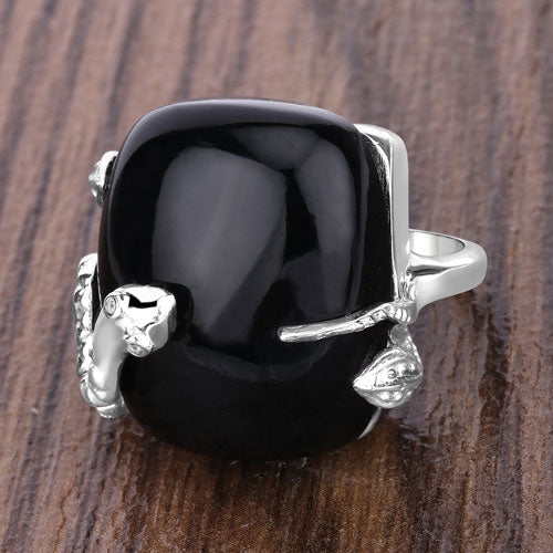 21.04 Carat Genuine Black Onyx and White Topaz .925 Sterling Silver Ring - Image 13