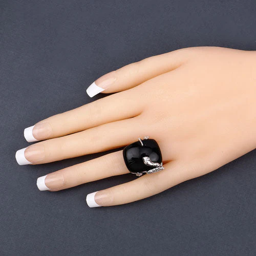 21.04 Carat Genuine Black Onyx and White Topaz .925 Sterling Silver Ring - Image 14