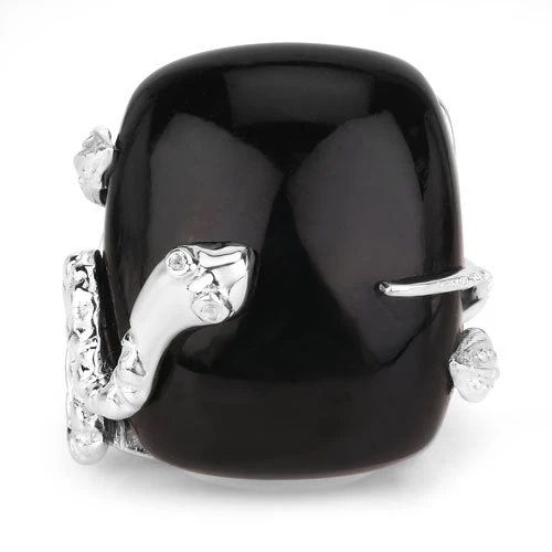 21.04 Carat Genuine Black Onyx and White Topaz .925 Sterling Silver Ring - Image 3