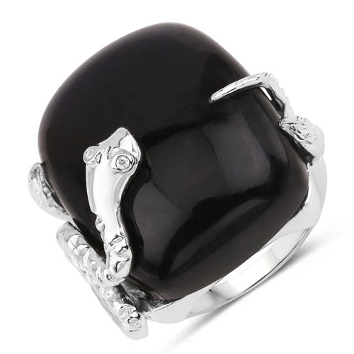 21.04 Carat Genuine Black Onyx and White Topaz .925 Sterling Silver Ring - Image 5