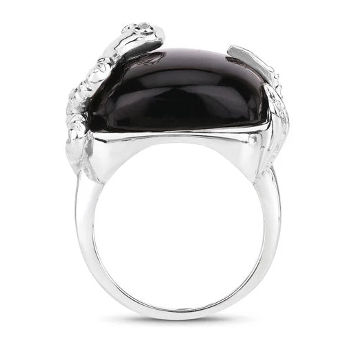 21.04 Carat Genuine Black Onyx and White Topaz .925 Sterling Silver Ring - Image 6