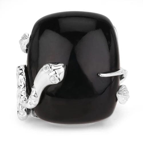 21.04 Carat Genuine Black Onyx and White Topaz .925 Sterling Silver Ring - Image 7
