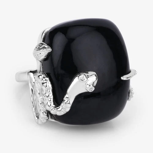 21.04 Carat Genuine Black Onyx and White Topaz .925 Sterling Silver Ring - Image 9