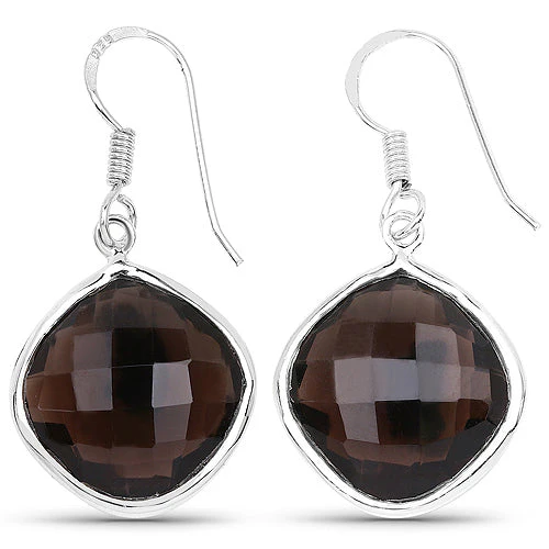 22.80 Carat Genuine Smoky Quartz .925 Sterling Silver Earrings - Image 3