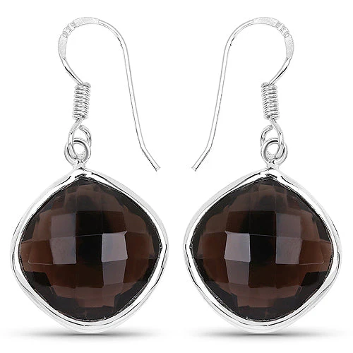 22.80 Carat Genuine Smoky Quartz .925 Sterling Silver Earrings - Image 4