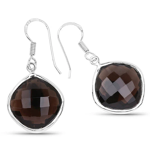 22.80 Carat Genuine Smoky Quartz .925 Sterling Silver Earrings - Image 5