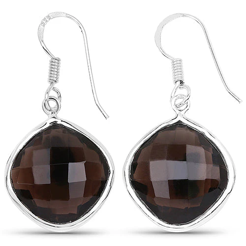 22.80 Carat Genuine Smoky Quartz .925 Sterling Silver Earrings - Image 6
