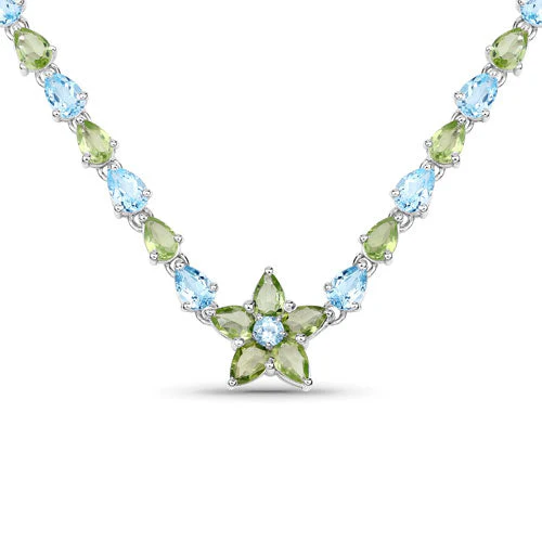 29.48 Carat Genuine Blue Topaz and Peridot .925 Sterling Silver Necklace - Image 3