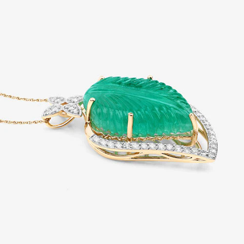 29.67 Carat Genuine Colombian Emerald and White Diamond 14K Yellow Gold Pendant - Image 10