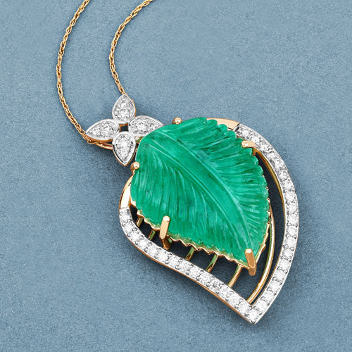 29.67 Carat Genuine Colombian Emerald and White Diamond 14K Yellow Gold Pendant - Image 6