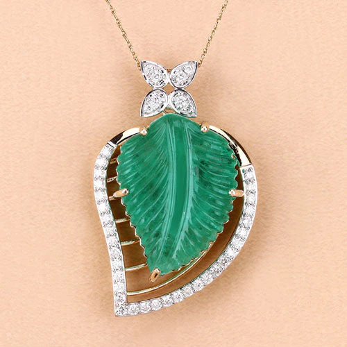 29.67 Carat Genuine Colombian Emerald and White Diamond 14K Yellow Gold Pendant - Image 8