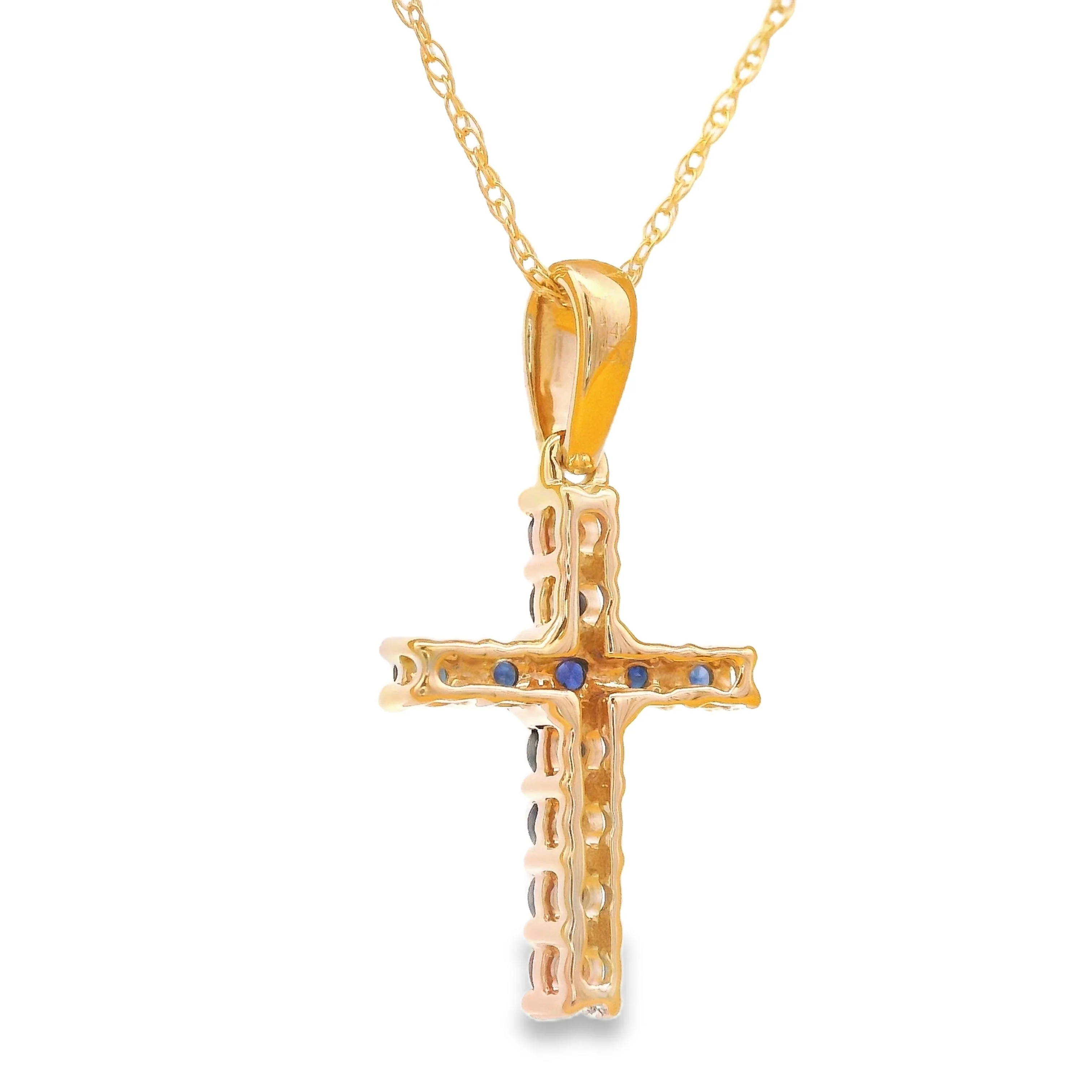 .29ct Sapphire Cross Religious Pendant 14KT Yellow Gold - Image 2