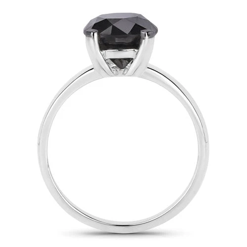 3.00 Carat Genuine Black Diamond 14K White Gold Ring - Image 6