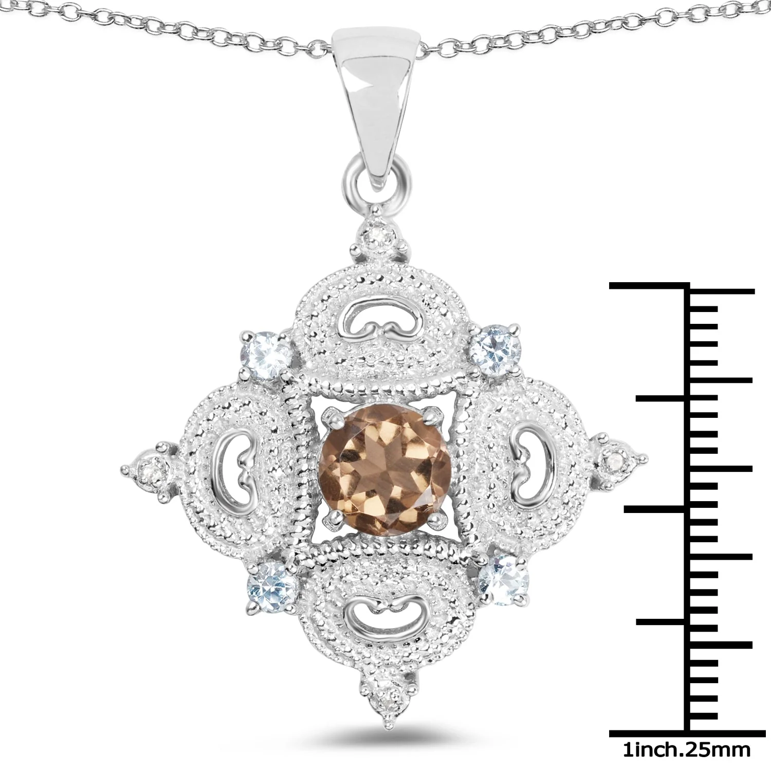 3.00 Carat Genuine Smoky Quartz, Blue Topaz and White Topaz .925 Sterling Silver Pendant - Image 3
