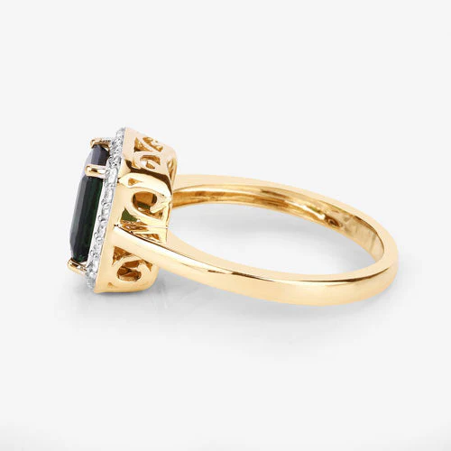 3.02 Carat Genuine Green Tourmaline and White Diamond 14K Yellow Gold Ring - Image 12
