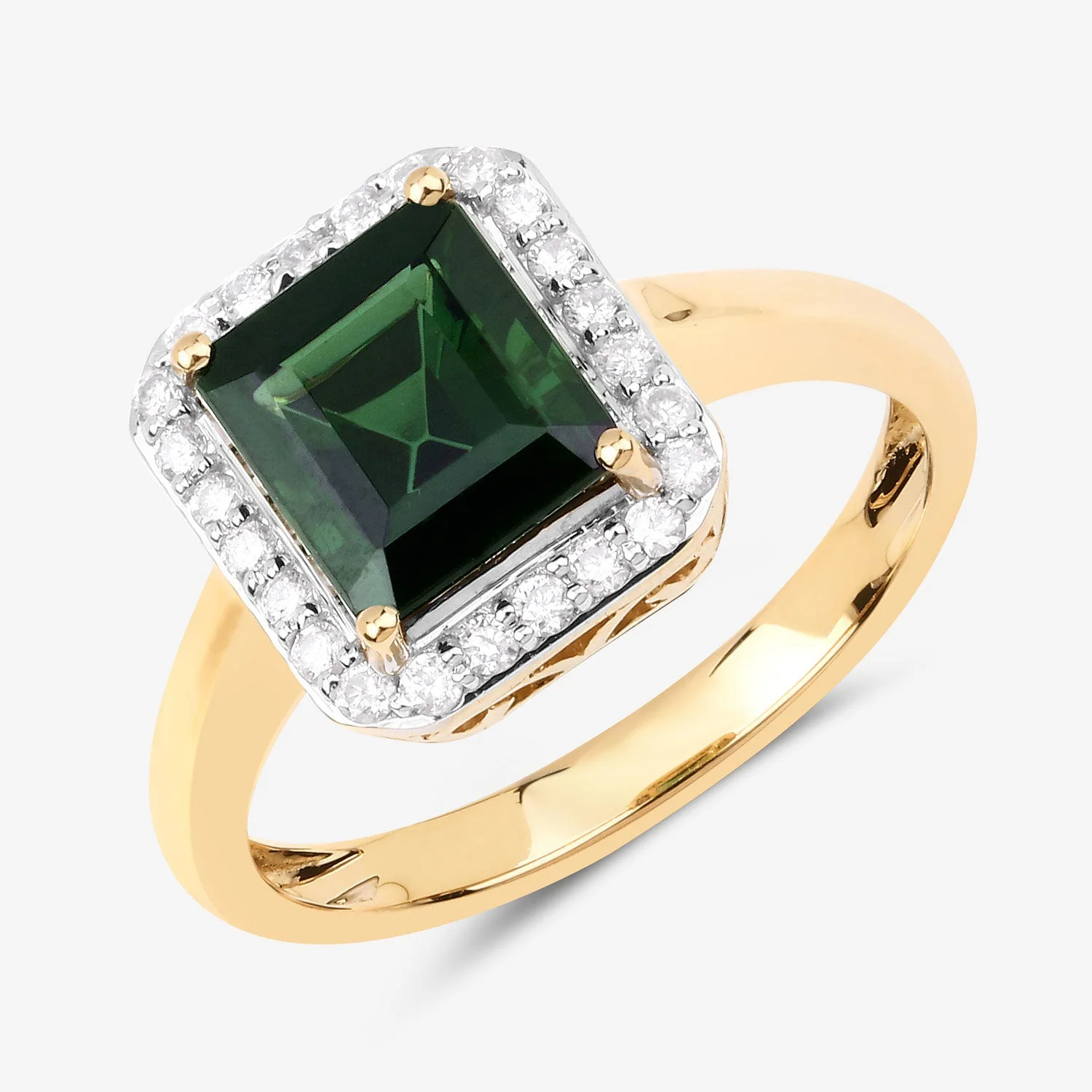 3.02 Carat Genuine Green Tourmaline and White Diamond 14K Yellow Gold Ring - Image 4