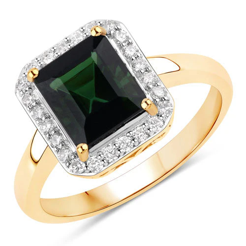 3.02 Carat Genuine Green Tourmaline and White Diamond 14K Yellow Gold Ring - Image 5
