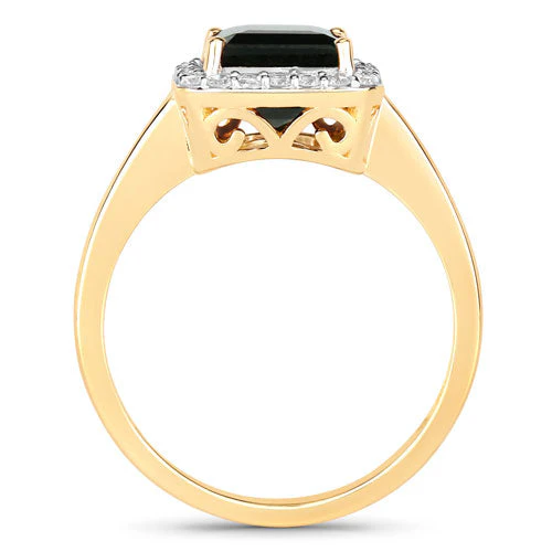 3.02 Carat Genuine Green Tourmaline and White Diamond 14K Yellow Gold Ring - Image 6