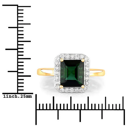 3.02 Carat Genuine Green Tourmaline and White Diamond 14K Yellow Gold Ring - Image 7