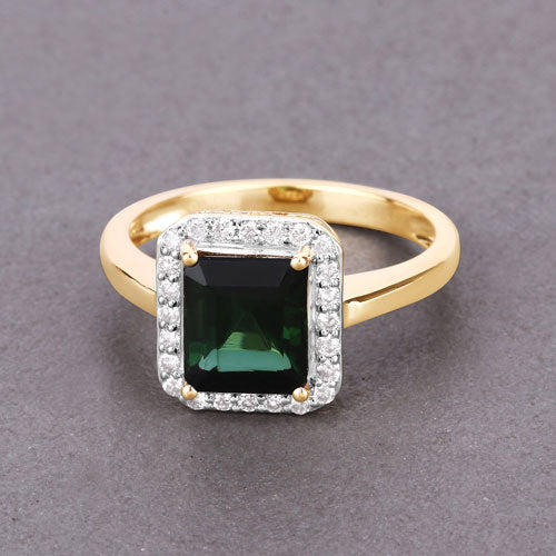 3.02 Carat Genuine Green Tourmaline and White Diamond 14K Yellow Gold Ring - Image 8
