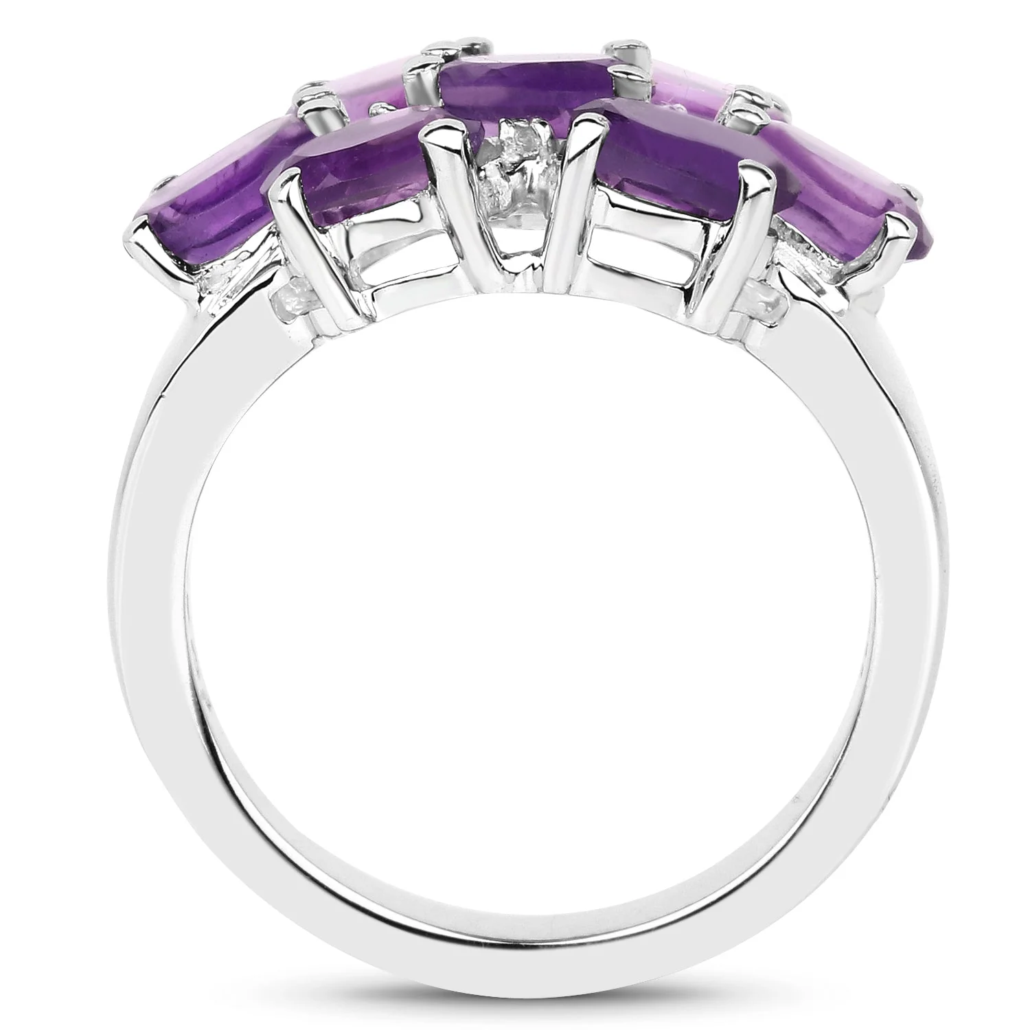 3.05 Carat Genuine  Amethyst and White Topaz .925 Sterling Silver Ring - Image 2
