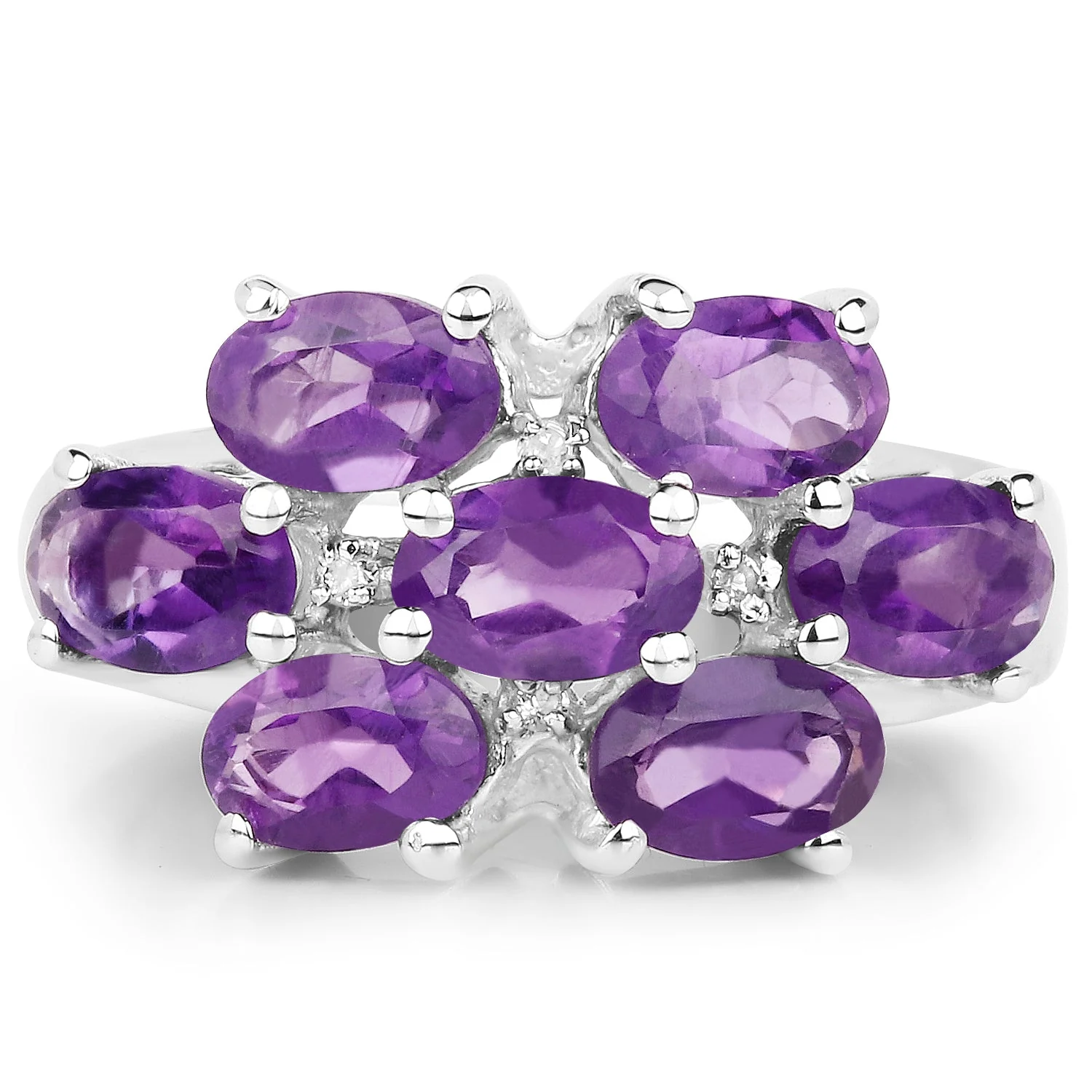 3.05 Carat Genuine  Amethyst and White Topaz .925 Sterling Silver Ring - Image 3