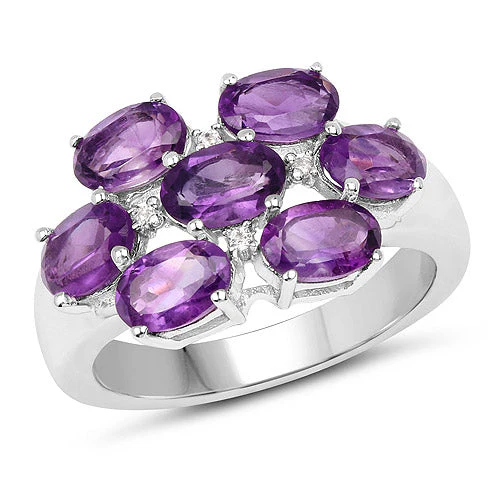 3.05 Carat Genuine  Amethyst and White Topaz .925 Sterling Silver Ring - Image 4