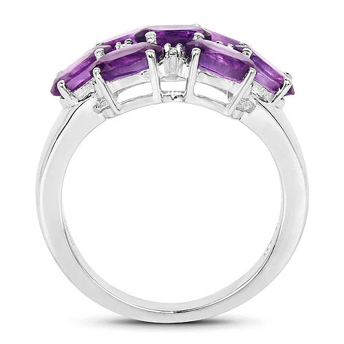 3.05 Carat Genuine  Amethyst and White Topaz .925 Sterling Silver Ring - Image 5