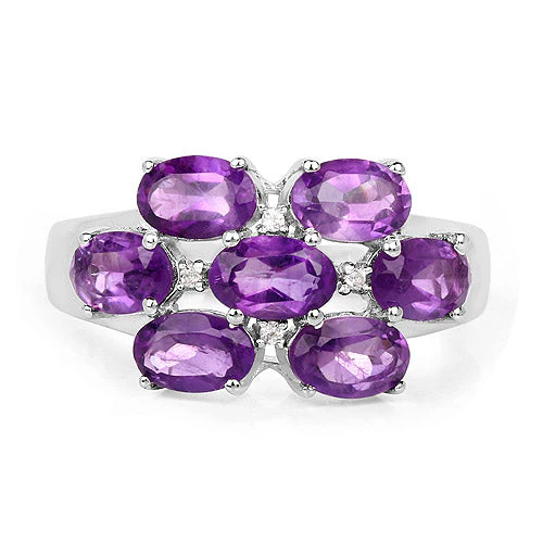 3.05 Carat Genuine  Amethyst and White Topaz .925 Sterling Silver Ring - Image 6