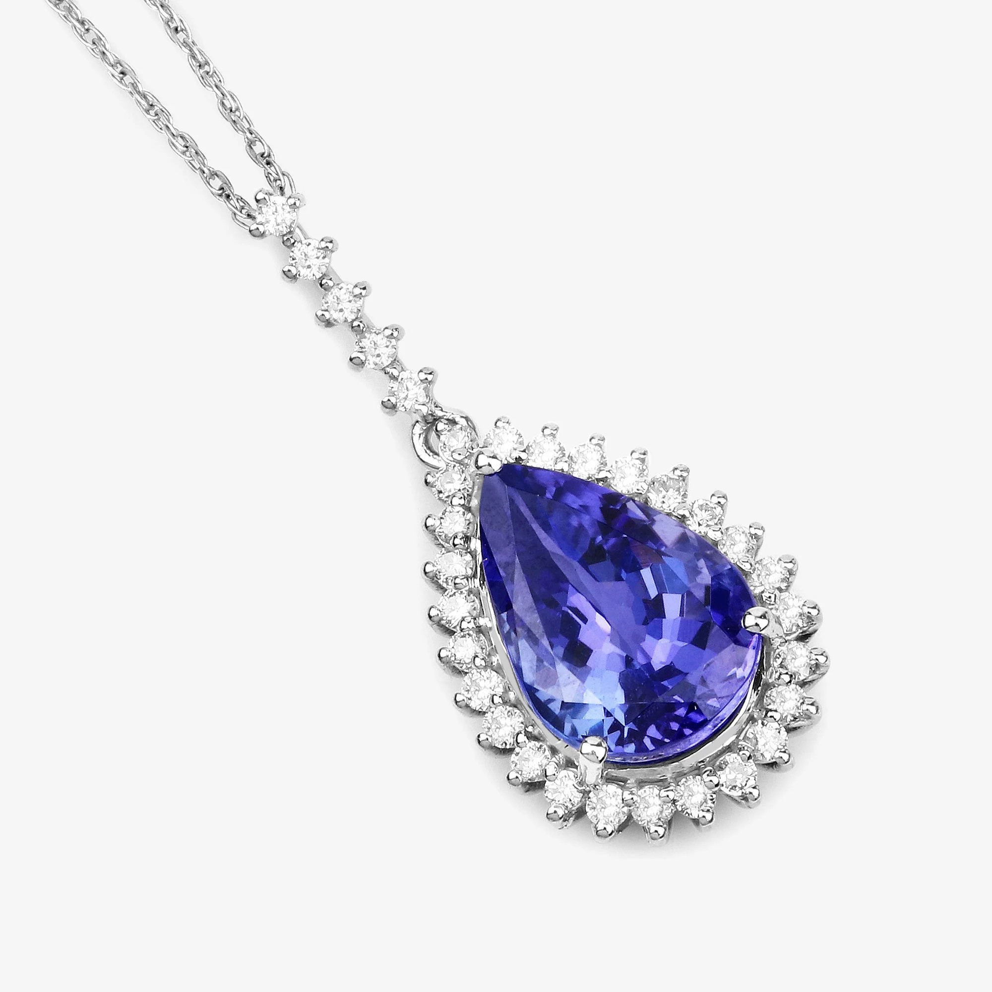 3.05 Carat Genuine Tanzanite and White Diamond 14K White Gold Pendant - Image 2