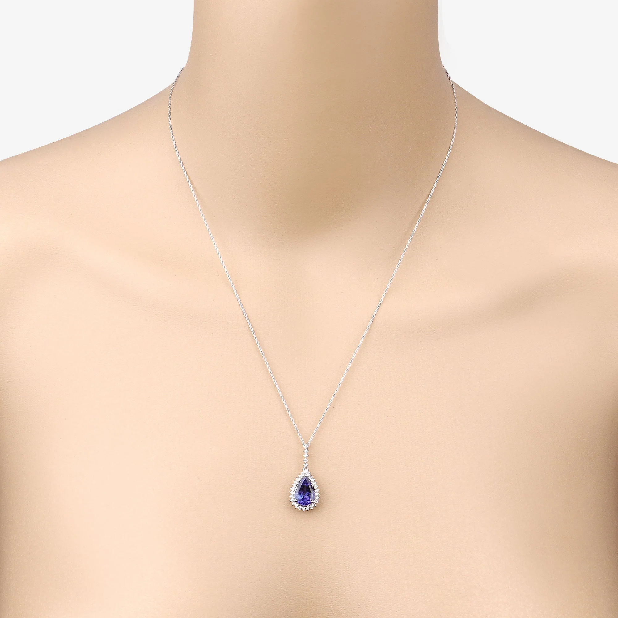 3.05 Carat Genuine Tanzanite and White Diamond 14K White Gold Pendant - Image 4