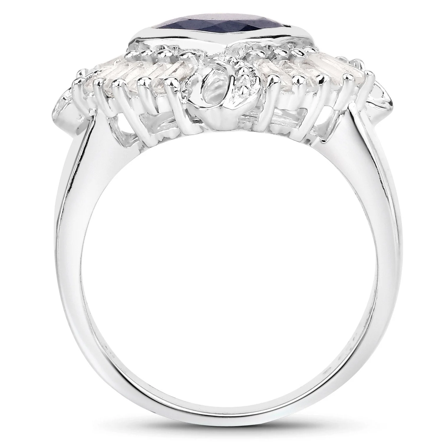 3.06 Carat Glass Filled Sapphire and White Topaz .925 Sterling Silver Ring - Image 2