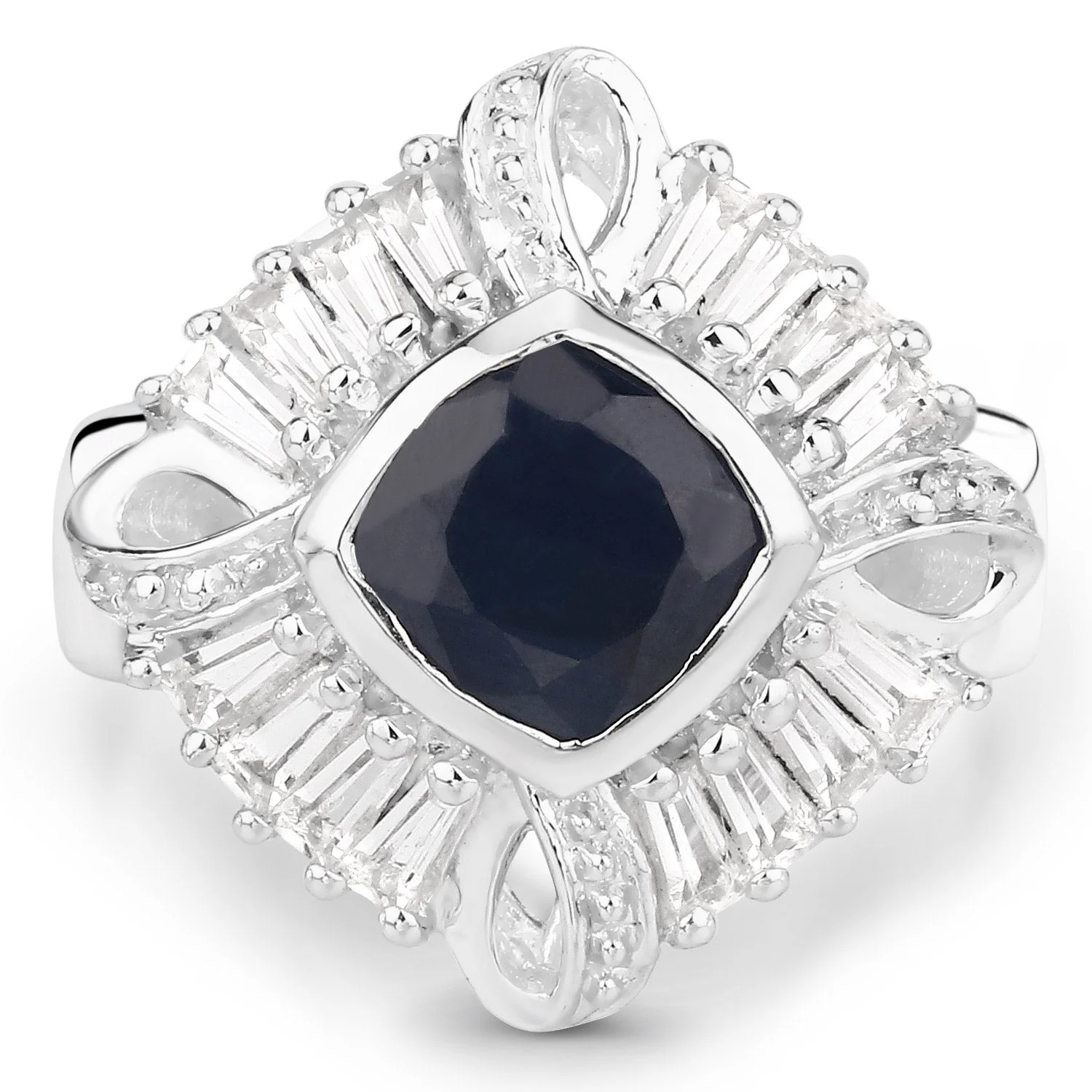 3.06 Carat Glass Filled Sapphire and White Topaz .925 Sterling Silver Ring - Image 3