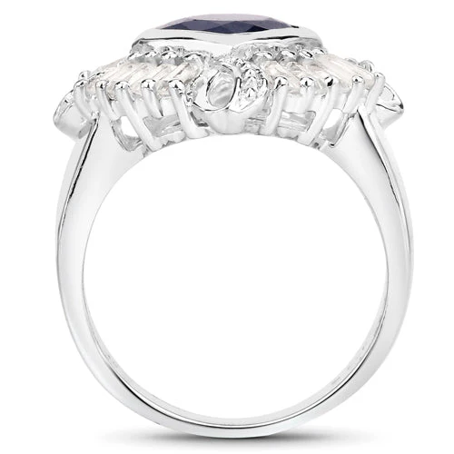 3.06 Carat Glass Filled Sapphire and White Topaz .925 Sterling Silver Ring - Image 5