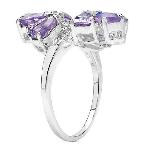 3.08 Carat Genuine Amethyst & White Topaz .925 Sterling Silver Ring - Image 2