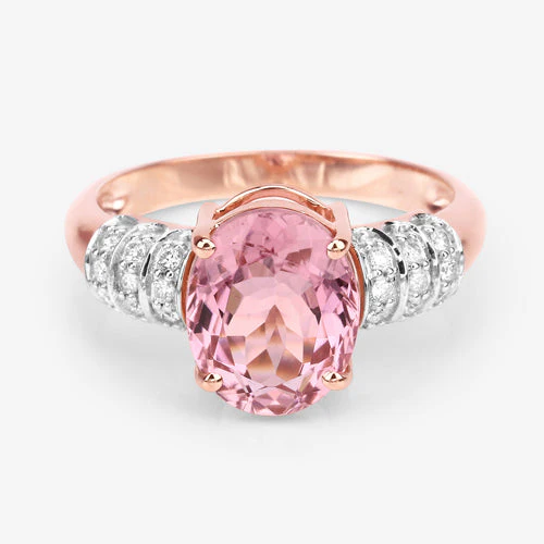 3.11 Carat Genuine Pink Tourmaline and White Diamond 14K Rose Gold Ring - Image 12