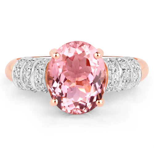 3.11 Carat Genuine Pink Tourmaline and White Diamond 14K Rose Gold Ring - Image 15
