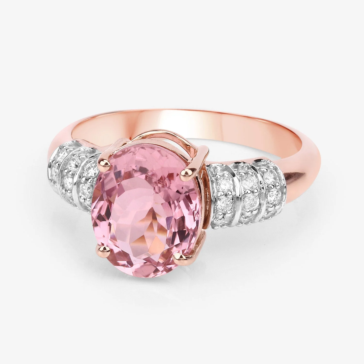 3.11 Carat Genuine Pink Tourmaline and White Diamond 14K Rose Gold Ring - Image 4
