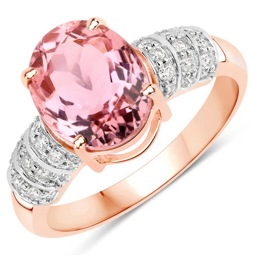 3.11 Carat Genuine Pink Tourmaline and White Diamond 14K Rose Gold Ring - Image 5
