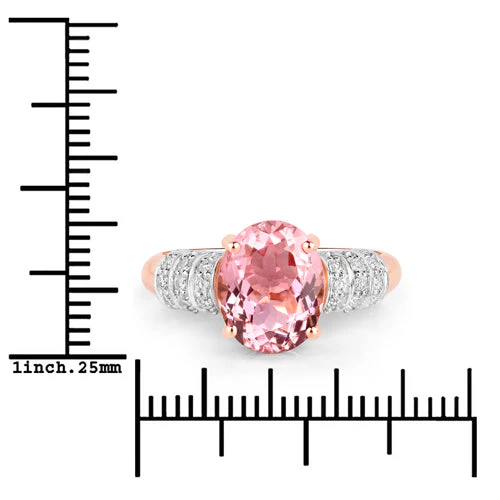 3.11 Carat Genuine Pink Tourmaline and White Diamond 14K Rose Gold Ring - Image 7